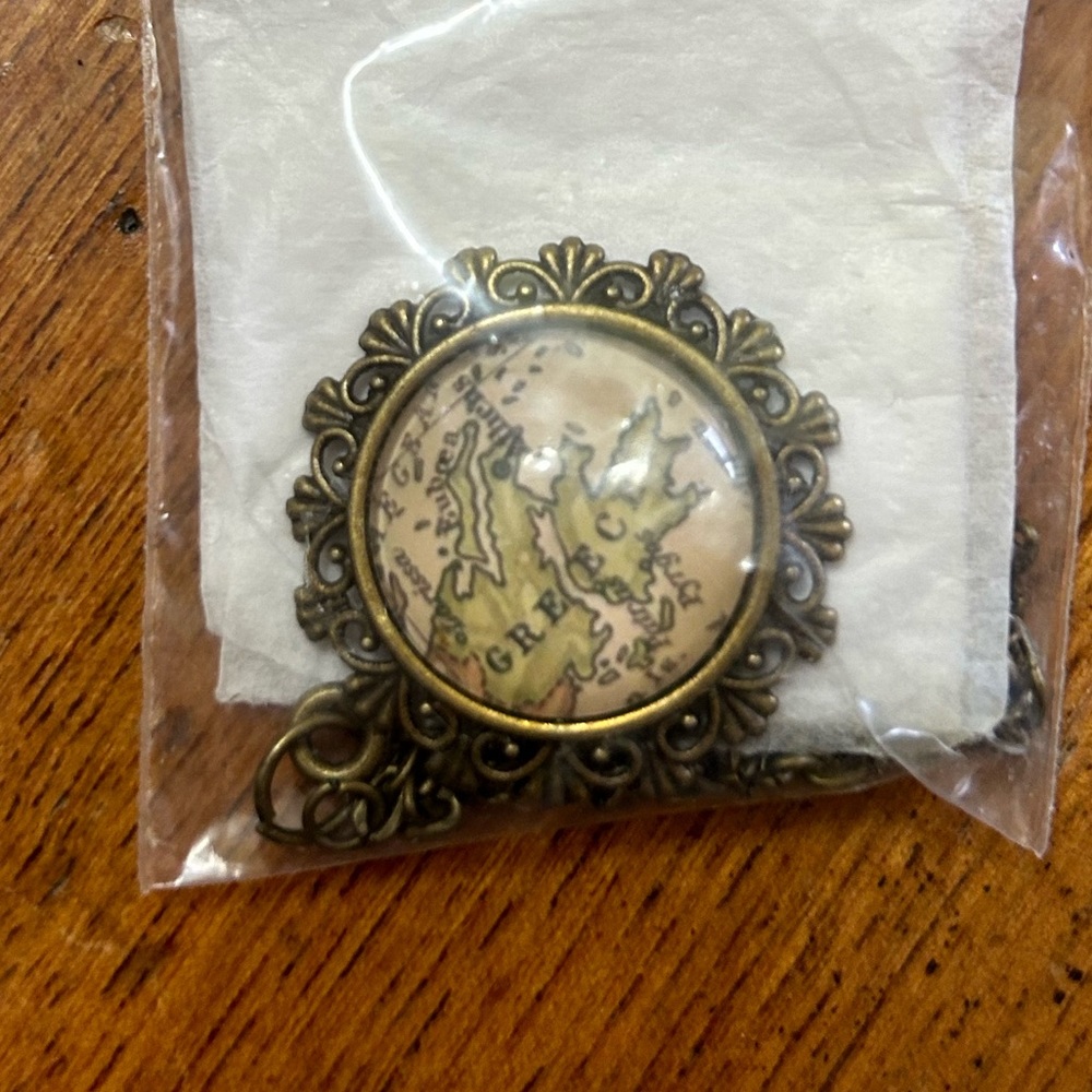 Greece from old map inserted in pendant - comes with long chain
